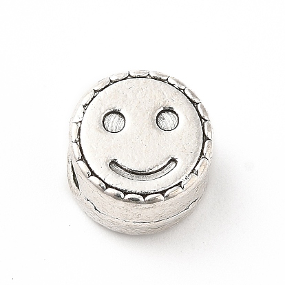 Tibetan Style Alloy European Beads, Large Hole Beads, Flat Round with Smiling Face