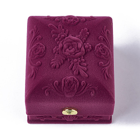 Rose fleur motif velours anneau boîtes à bijoux, avec du tissu et du plastique, rectangle