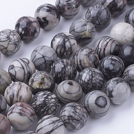 Netstone naturelle perles rondes brins, pierre de soie noire