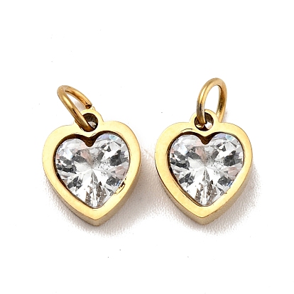 Pendentifs en acier inoxydable, avec zircone cubique et anneaux de saut, charmes de pierre unique, cœur