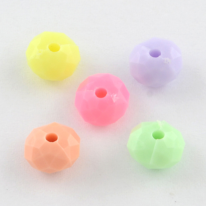 Opaque Acrylic Beads, Faceted Rondelle, 8x5.5mm, Hole: 1.5mm, about 2400pcs/500g