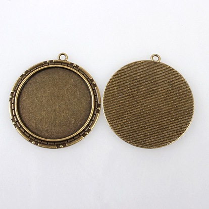 Vintage Tibetan Style Alloy Pendant Cabochon Settings, Cadmium Free & Nickel Free & Lead Free, Flat Round Tray: 40mm, 54x50x2mm, Hole: 3mm, about 90pcs/kg