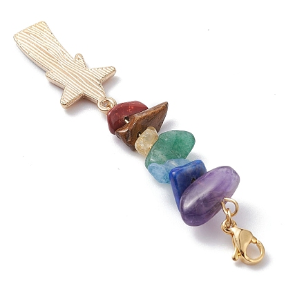 Rainbow Alloy Enamel Charms & Chakra Gemstone Chips Beaded Pendant Decoration, with 304 Stainless Steel Lobster Claw ClaspsDecoration, Rainbow