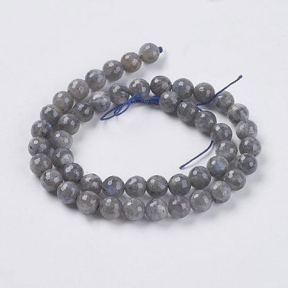 Natural Labradorite Beads Strands, Faceted, Round, Hole: 1mm