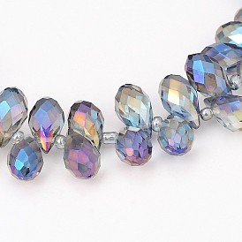 Electroplate Glass Beads Strands, Top Drilled Beads, Faceted Teardrop, Full Rainbow Plated