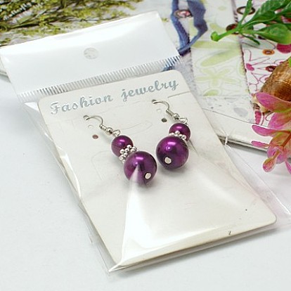Stylish Glass Pearl Calabash Dangle Earrings, with Tibetan Style Beads and Brass Earring Hooks, 44mm