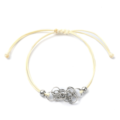 Natural Mixed Gemstone Bullet Link Bracelets, Briaded Waxed Polyester Cords Adjustable Bracelet