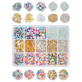 Decoración de uñas diy de olycraft, incluyendo perlas de vidrio, cabochons de aleación de zinc, rebanada de arcilla polimérica y anillos de unión de perlas de imitación de plástico abs