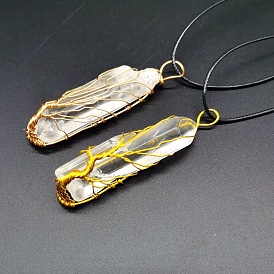 Colliers à pendentif en cristal de quartz naturel, collier arbre en fil de cuivre