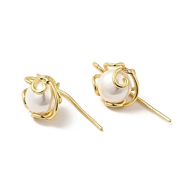 ABS Pearl Flower Dangle Earrings, Rack Plating Brass Jewelry for Women