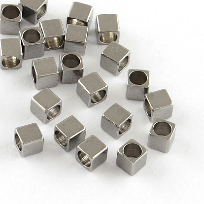 201 perles d'espacement cubiques en acier inoxydable, 2.5x2.5x2.5mm, Trou: 2mm