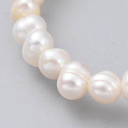 Bracelets élastiques, avec des perles de perles d'eau douce naturelle, perles de pierres précieuses naturelles et véritables perles en laiton plaqué or 18 k