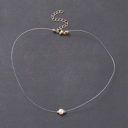 Collar con colgante de perlas naturales con alambre de nailon para mujer