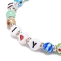 Mot bracelet, Bracelet extensible coloré en perles de verre et d'acrylique millefiori pour femme