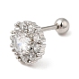 Brass Micro Pave Clear Cubic Zirconia Stud Earrings, with 316 Stainless Steel Pin and Ear Nut, Flat Round