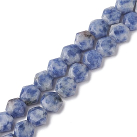 Perles de jaspe tache bleue naturelle, coupe hexagonale facettée, hexagone