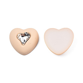 Opaque Acrylic Cabochons, with Crystal Rhinestone, Rubberized Style, Heart