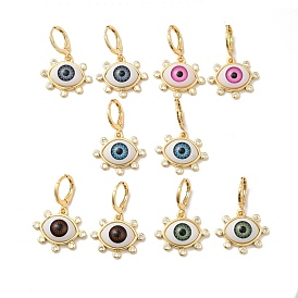 Resin Horse Eye Dangle Leverback Earrings with Cubic Zirconia, Real 18K Gold Plated Brass Jewelry for Women