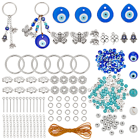 Kits de fabrication de porte-clés bricolage élite pandahall, y compris pendentifs et perles au chalumeau, pendentifs et perles en alliage, perles de pierre synthétique, Séparateurs perles en verre avec strass en laiton, accessoires en fer, cordon de fil de nylon