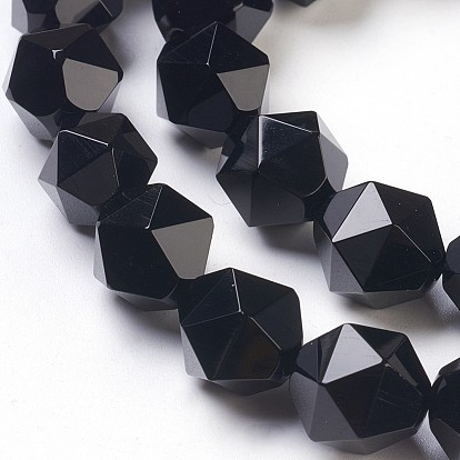 Brins de perles d'onyx noir naturel, facette, teints et chauffée