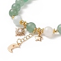 Bracelets en perles d'aventurine verte naturelle et de quartz imitation morganite, bracelet pendentif étoile & lune & soleil en laiton pour femme