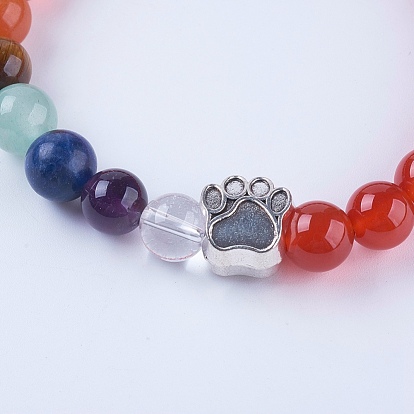 Chakra Jewelry, Natural Gemstone Stretch Bracelets, with Alloy Findings, Dog Footprints
