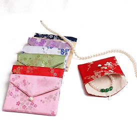 Chinese Style Plum Blossom Cloth Jewelry Storage Pouches, with Plastic Button, Rectangle Jewelry Gift Bags for Bracelets Earrings Rings
