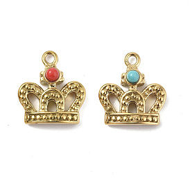 Gemstone Crown Charms, with Vacuum Plating Real 18K Gold Plated 201 Stainless Steel Findings
