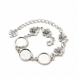 Fabrication de bracelets et bracelets de cheville en alliage, bracelet lien fleur avec breloque coeur, sertissage cabochon vierge