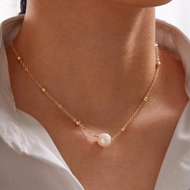 Stylish and Sexy Pearl Collarbone Chain with Minimalist Metal Links - NE201 Jewelry