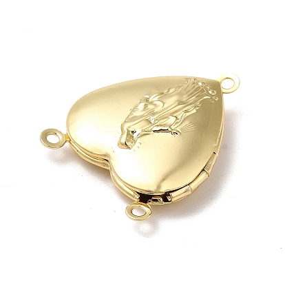Rack Plating Brass Locket Connector Charms, Long-Lasting Plated, Cadmium Free & Lead Free, Heart
