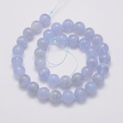Natural Blue Lace Agate Bead Strands, Grade A, Round