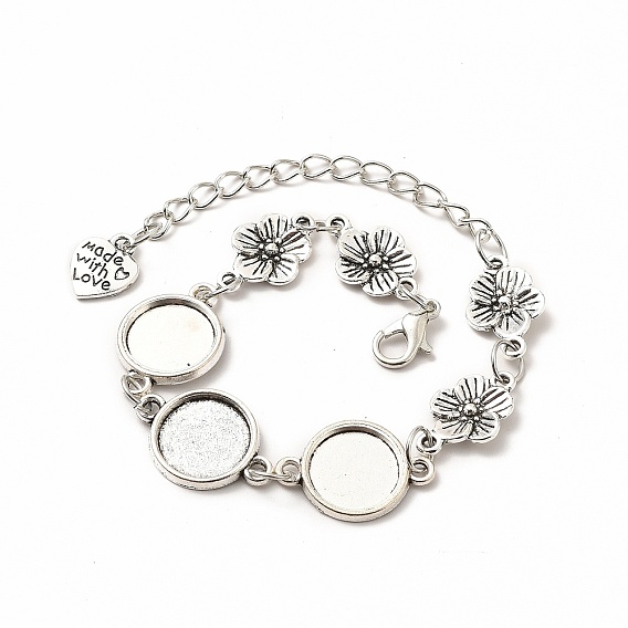 Fabrication de bracelets et bracelets de cheville en alliage, bracelet lien fleur avec breloque coeur, sertissage cabochon vierge