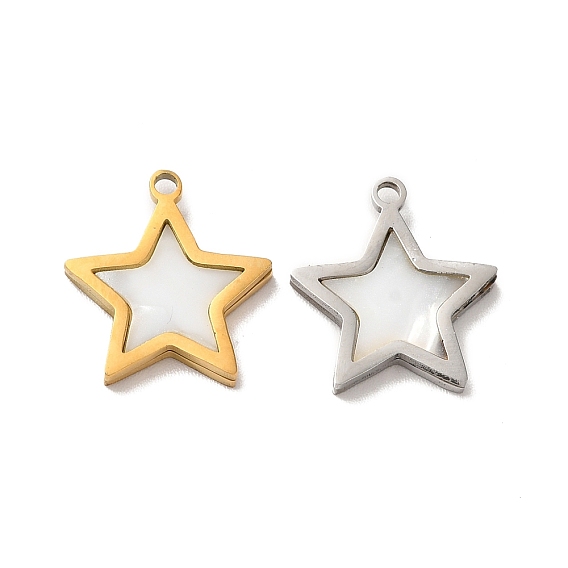 Ion Plating(IP) 304 Stainless Steel Star Charms, with Shell