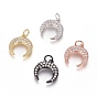 Brass Micro Pave Cubic Zirconia Pendants, with Jump Ring, Long-Lasting Plated, Double Horn/Crescent