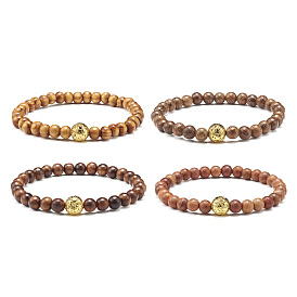 Diffuseur d'huile perles de yoga bracelet extensible pour fille femmes, bracelet en pierre de lave naturelle galvanisée et perles de bois naturel