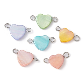Natural Freshwater Shell Dyed Connector Charms, with Double Iron Loops, Heart Links