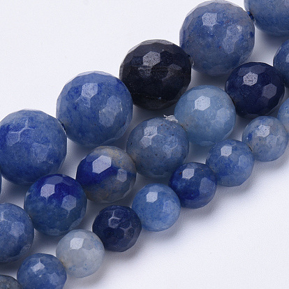 Dyed Natural Blue Aventurine Beads Strands, Faceted, Round