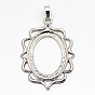 Oval Alloy Pendant Cabochon Open Back Settings, Rack Plating, 47.5x34x2mm, Hole: 5x7mm, Tray: 30x22mm
