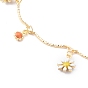 Brass Enamel Charm Anklets, with 304 Stainless Steel Lobster Claw Clasps, Flower, Colorful
