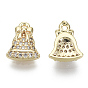 Brass Micro Pave Clear Cubic Zirconia Charms, for Christmas, Nickel Free, Bell