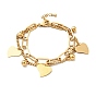 Leaf and Round Ball Charm Multi-strand Bracelet, Vacuum Plating 304 Stainless Steel Double Layered Chains Bracelet for Women