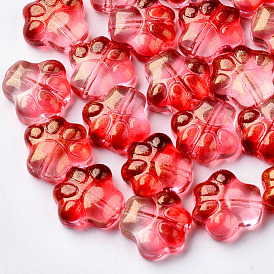 Perles de verre peintes par pulvérisation transparent, avec de la poudre de paillettes, empreintes de pattes de chien