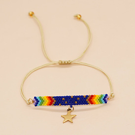 Glass Seed Braided Bead Bracelet, 201 Stainless Steel Star Charm Bracelet for Women