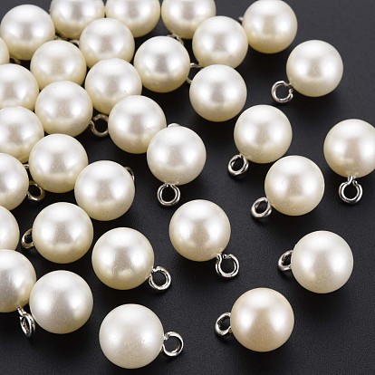 Colgantes de la resina, perlas de imitación, con aro de hierro en tono platino, rondo