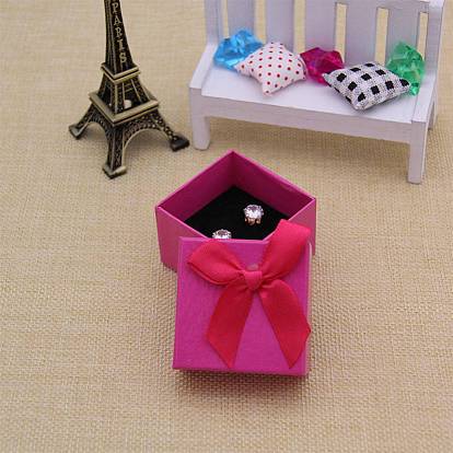 Boîtes à boucles d'oreilles en carton, avec ruban bowknot et éponge noire, pour emballage cadeau bijoux, carrée