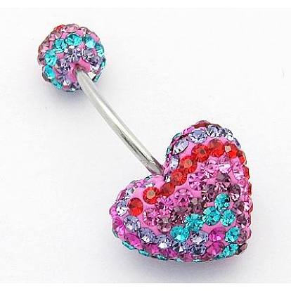 Austrian Crystal Belly Rings, with Polymer Clay, Heart, 27mm, 12x14mm, 6mm