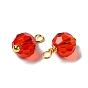 Glass Charms, with Real 18K Gold Plated Brass Loop, Faceted Round Charm