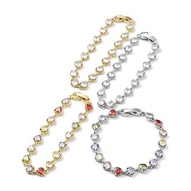 Bracelets en laiton plaqué pour la saint-valentin, chaîne à maillons en forme de cœur, zircone cubique, pour femmes, sans plomb et sans cadmium