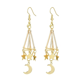 Boucle d'oreille pendante en alliage de macramé pour supports de perles en pierre, boucle d'oreille pendante lune et étoile pour femme